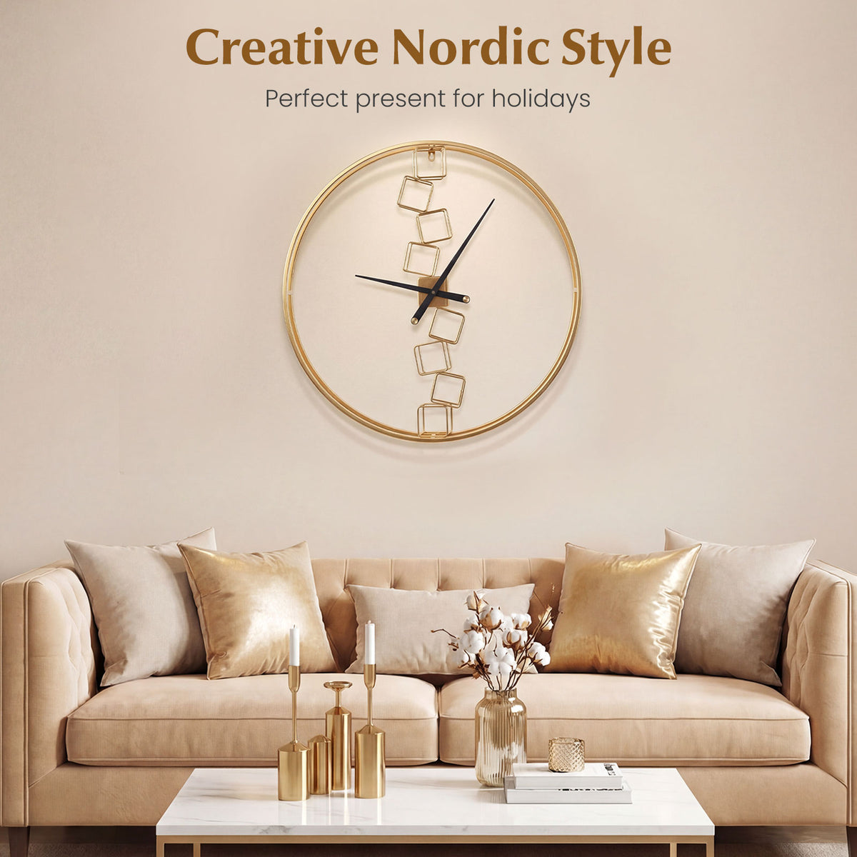 Homasis Nordic Style Metal Wall Clock Decorative Timepiece