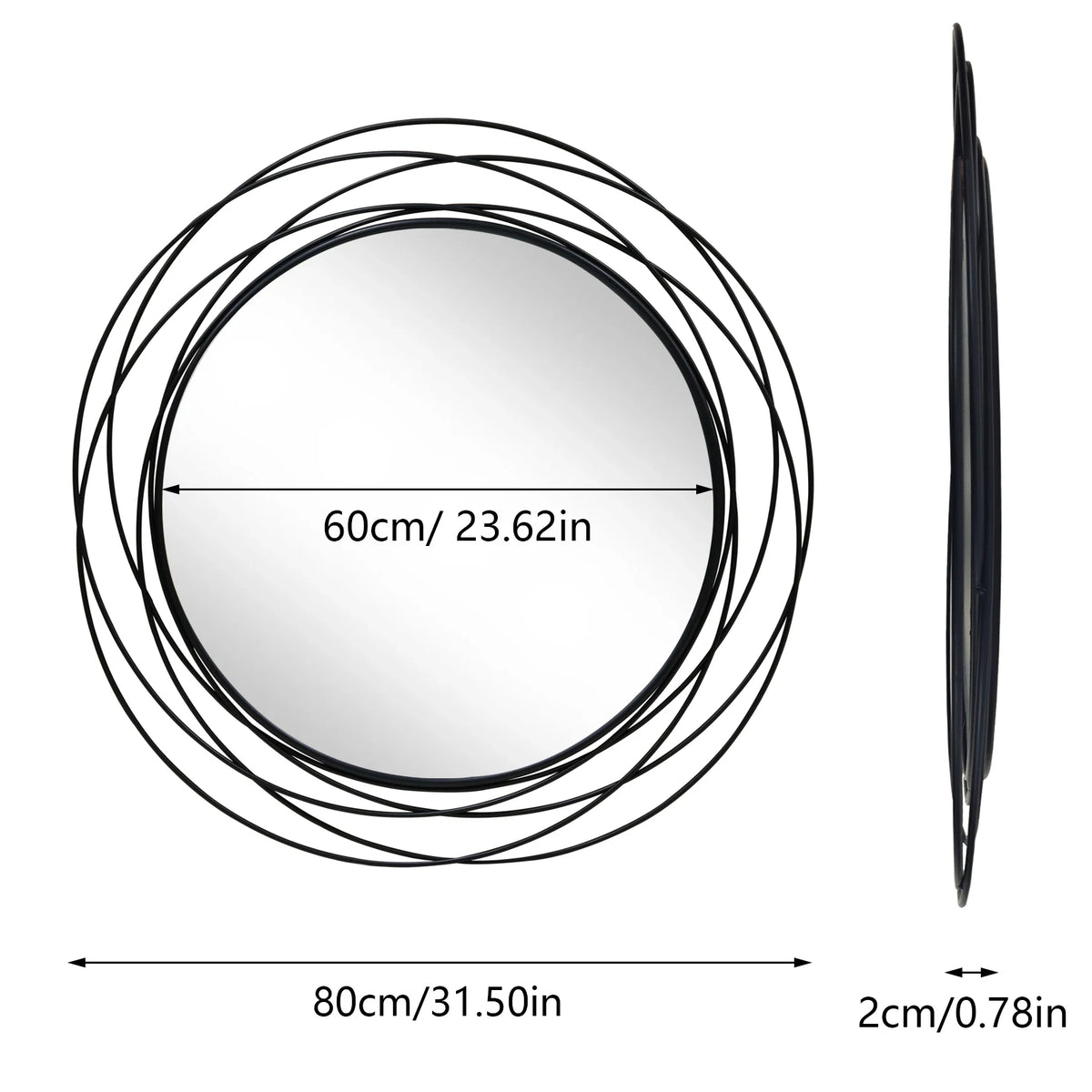 LUVODI Modern Round Wall Mirror With Decorative Iron Wire Frame