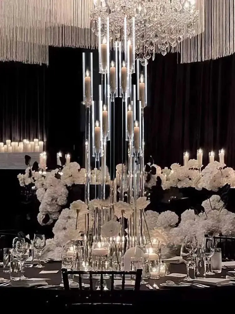 10 Arm Acrylic Candelabra Centerpieces 37.7 Inch Tall Floor Candlestick Holder with Lampshades for Wedding Table Decorations Party Event