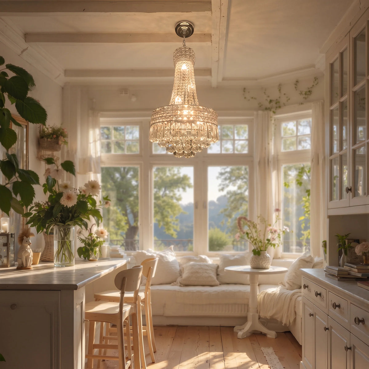 Modern Round Crystal Dimmable Chandelier For Dining Room Lighting