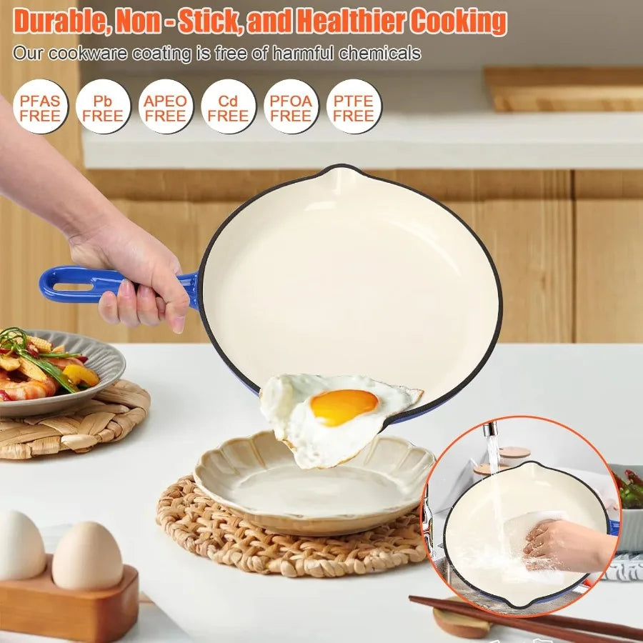Nonstick Enameled Cast Iron Cookware Set With Lids