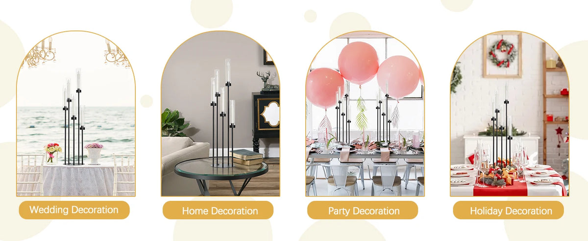 2PCS 39.8" Tall Matte Black Candelabra, 5 Arm Candle Holder with Acrylic Lampshade for Wedding Centerpiece Living Room Dining Room Fireplace Decor Gift