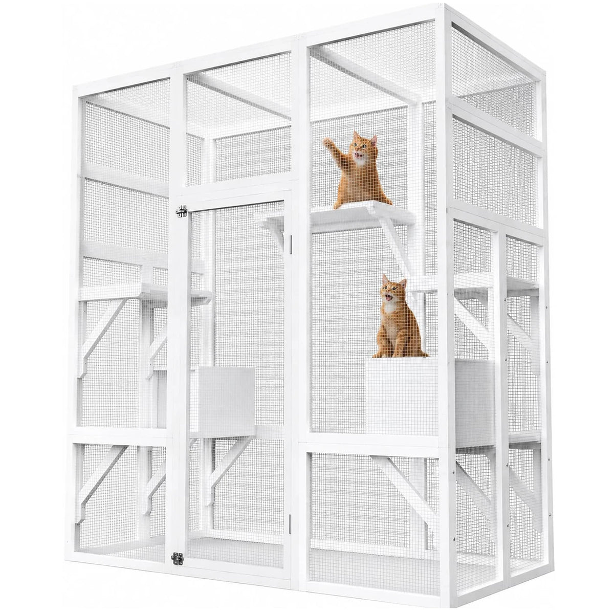 HiMISS Outdoor Wooden Catio Enclosure With Platforms And Rest Boxes