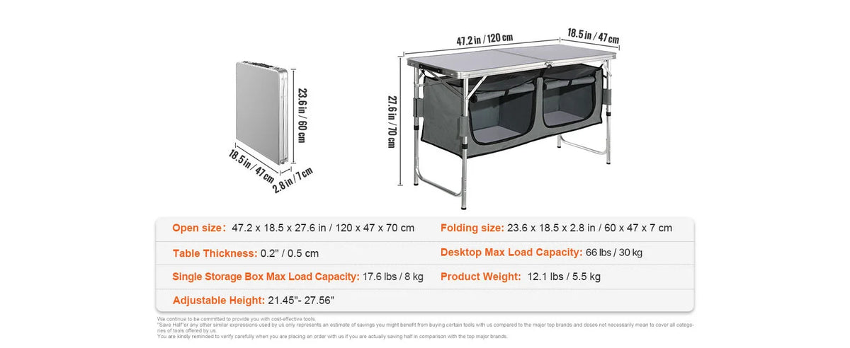 SucceBuy Folding Camping Kitchen Table For Outdoor Cooking