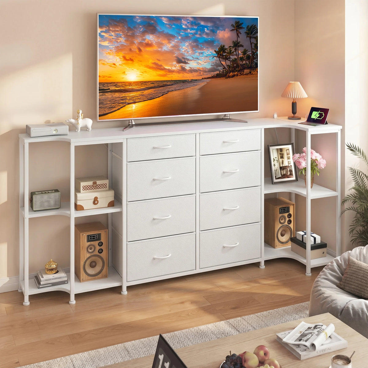 EnHomee Modern TV Stand Dresser With Dual Power Outlets
