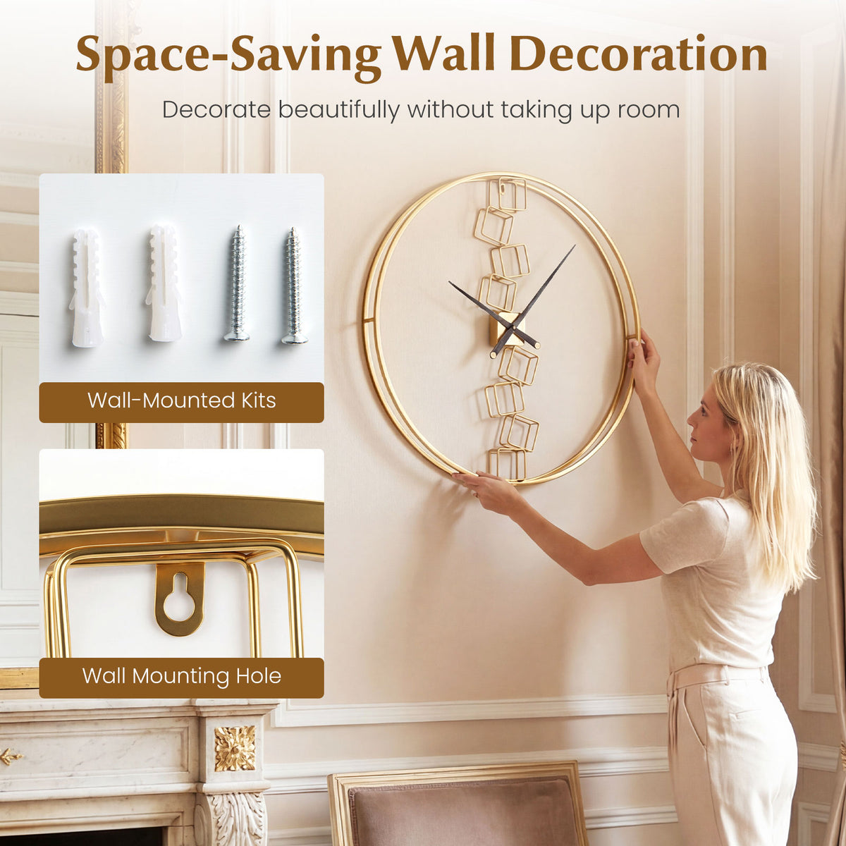 Homasis Nordic Style Metal Wall Clock Decorative Timepiece