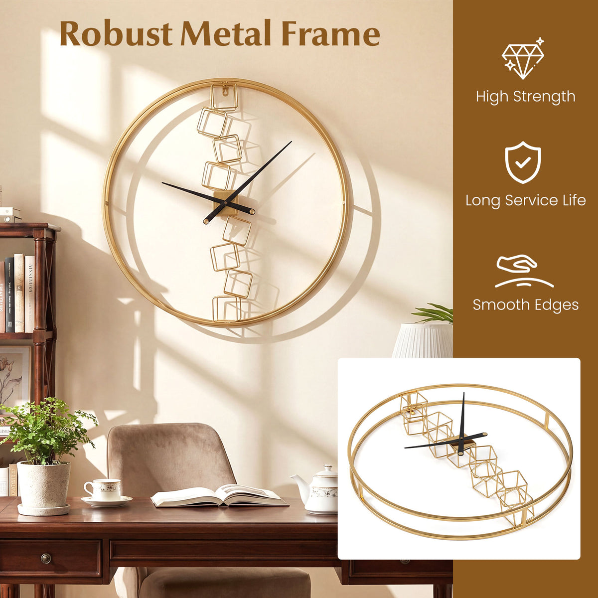 Homasis Nordic Style Metal Wall Clock Decorative Timepiece