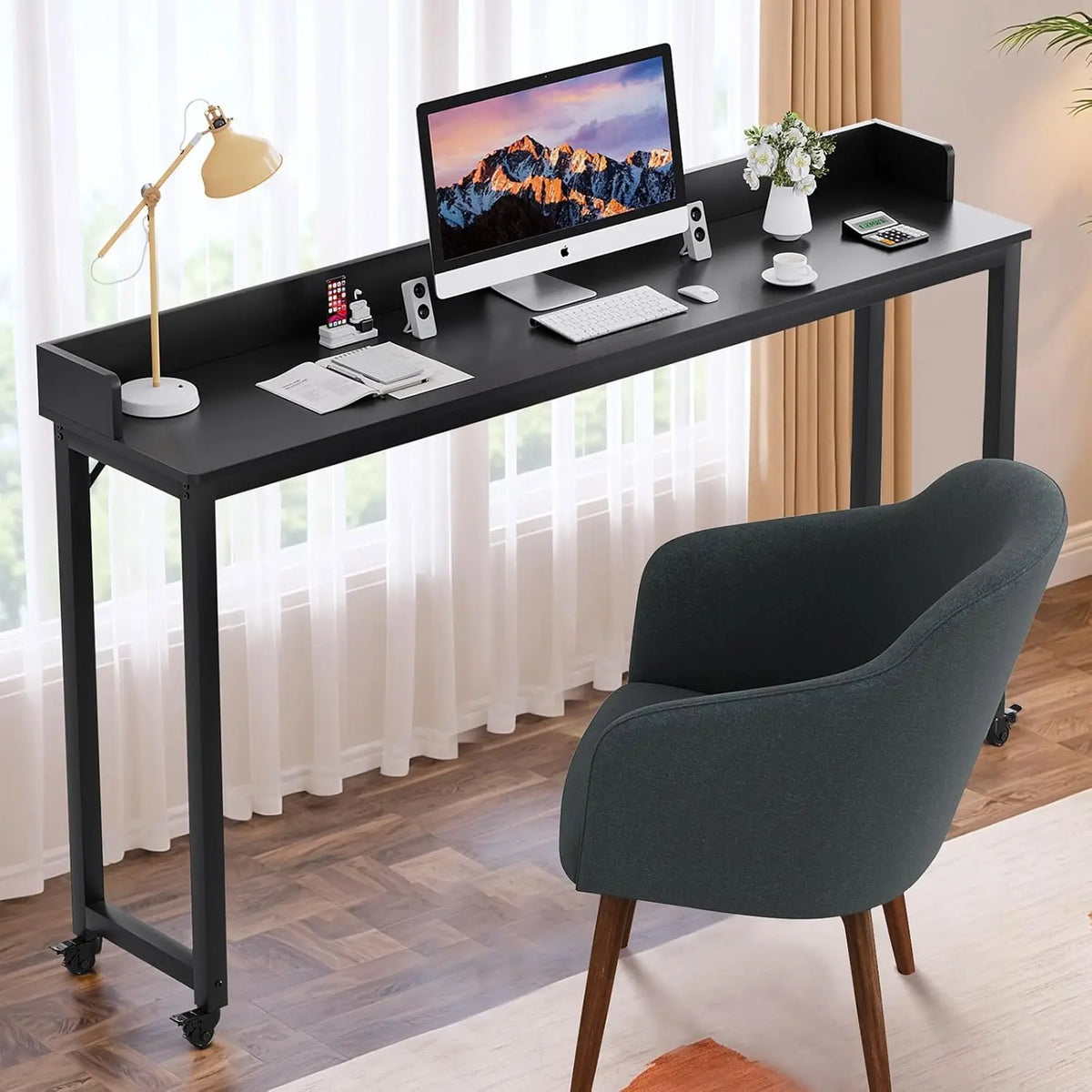 Overbed Table with Wheels,Queen Full Size Mobile Computer Desk,Standing Laptop Cart,Over Bed Table with Heavy Duty Metal Leg,16D x 71W x 41H inch,for Bedroom