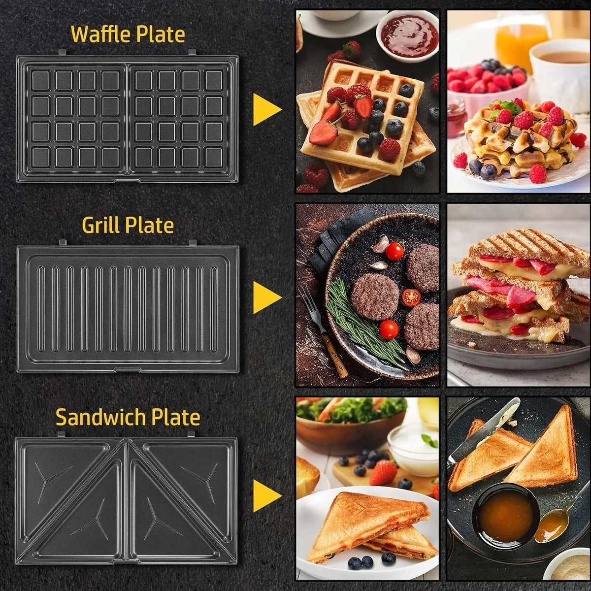 OSTBA 3 In 1 Waffle Maker With Removable Interchangeable Plates