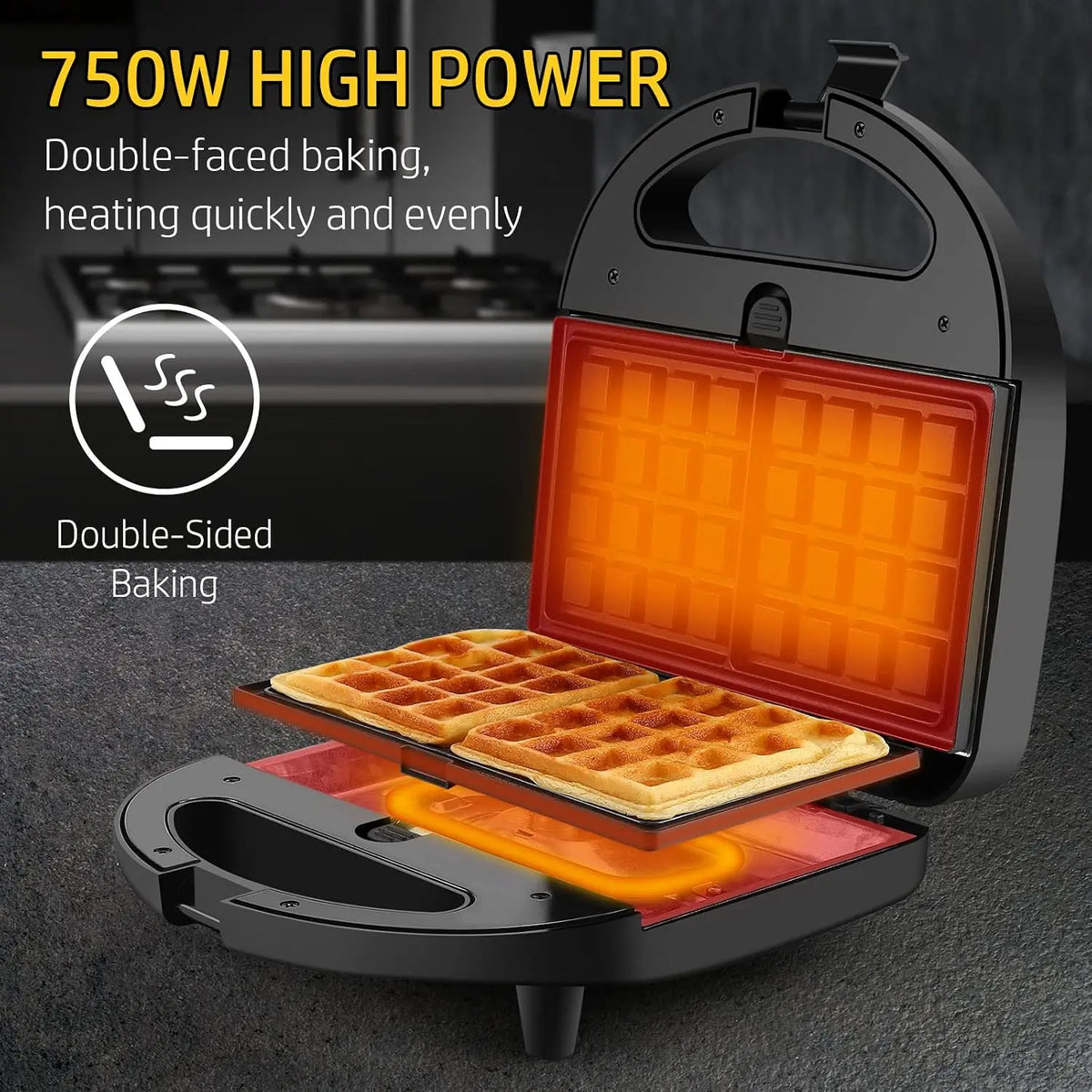OSTBA 3 In 1 Waffle Maker With Removable Interchangeable Plates