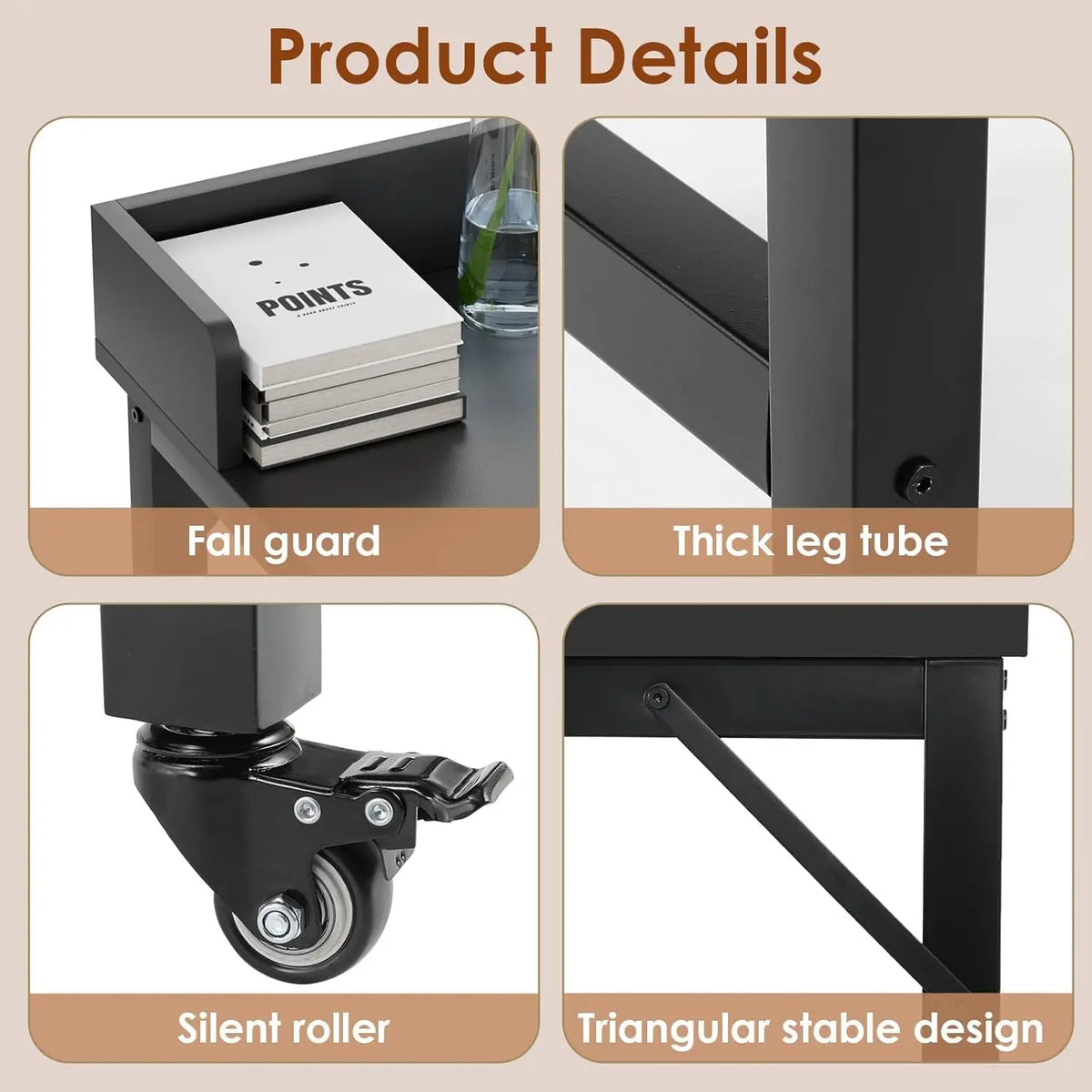 Overbed Table with Wheels,Queen Full Size Mobile Computer Desk,Standing Laptop Cart,Over Bed Table with Heavy Duty Metal Leg,16D x 71W x 41H inch,for Bedroom