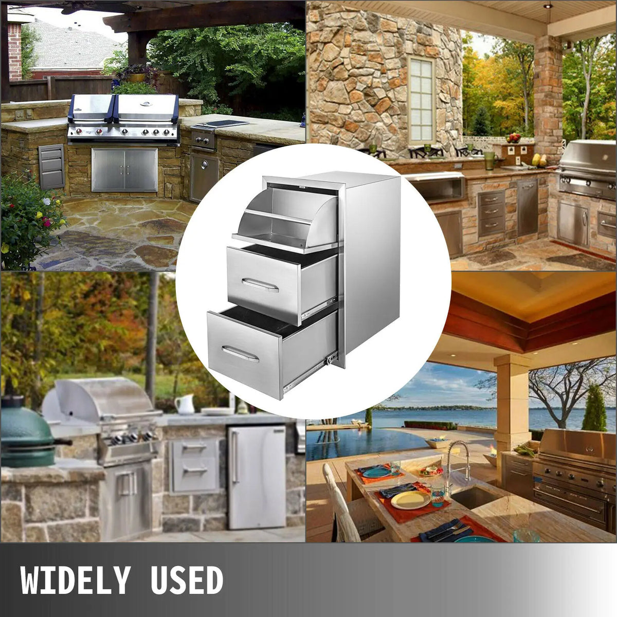 SucceBuy Stainless Steel Outdoor Kitchen Double Drawer Storage