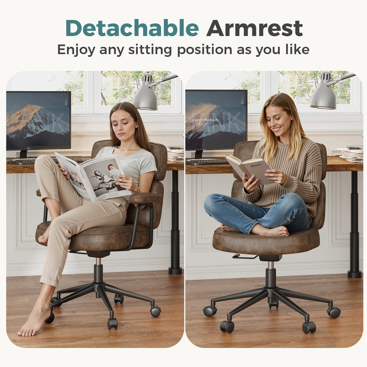 JHK PU Leather Ergonomic Office Computer Desk Chair with Lumbar Support Rolling Swivel Adjustable Height Executive Task Armrests