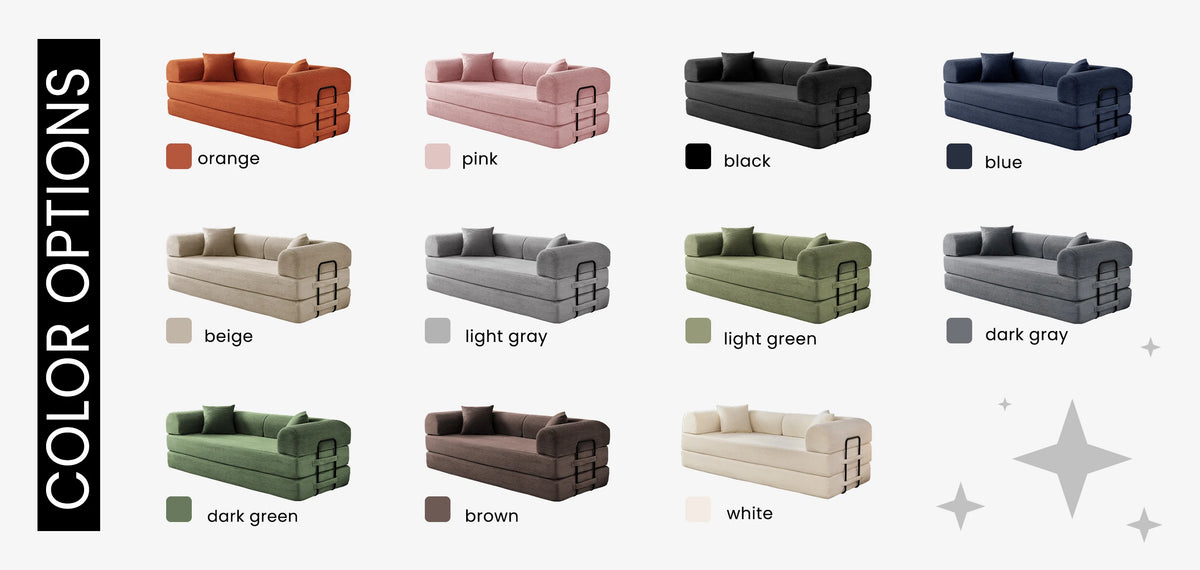 Modern Foldable Convertible Futon Sleeper Sofa With L Shaped Armrests
