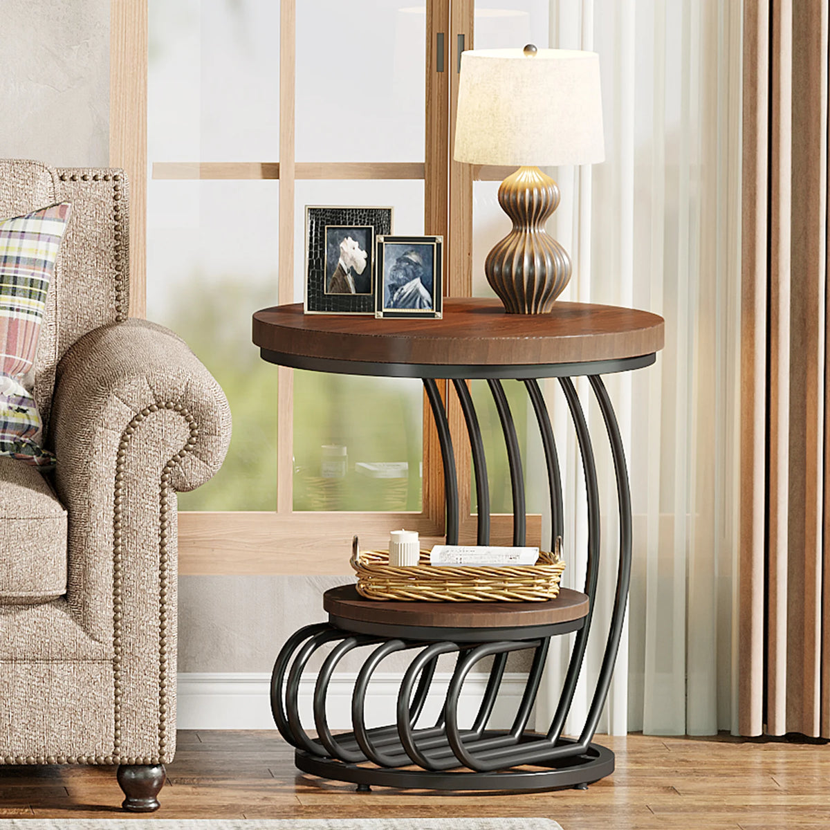 Tribesigns Modern Round End Table With Faux Marble Storage Shelf