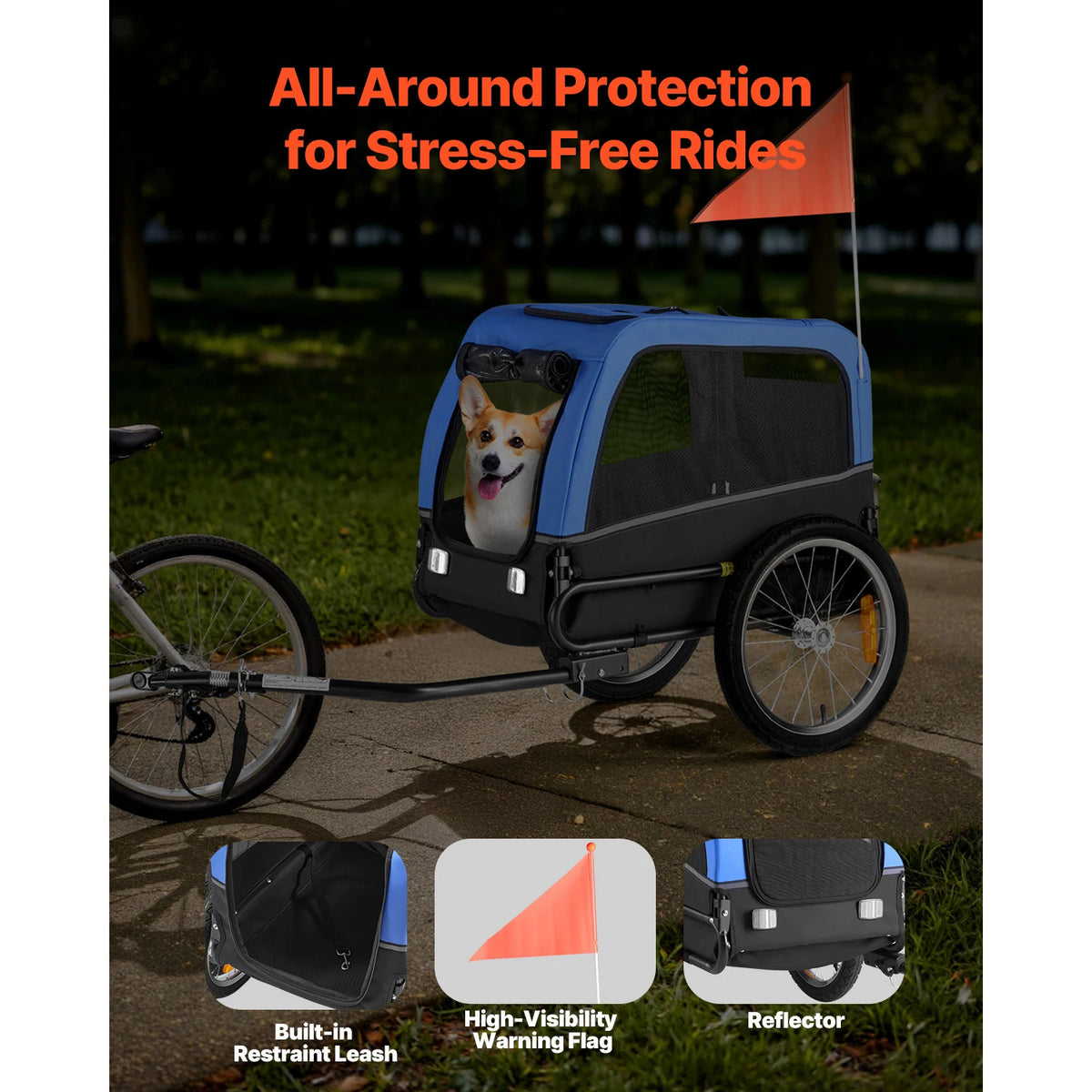 SucceBuy Dog Bike Trailer With Quick Release Wheel Flag