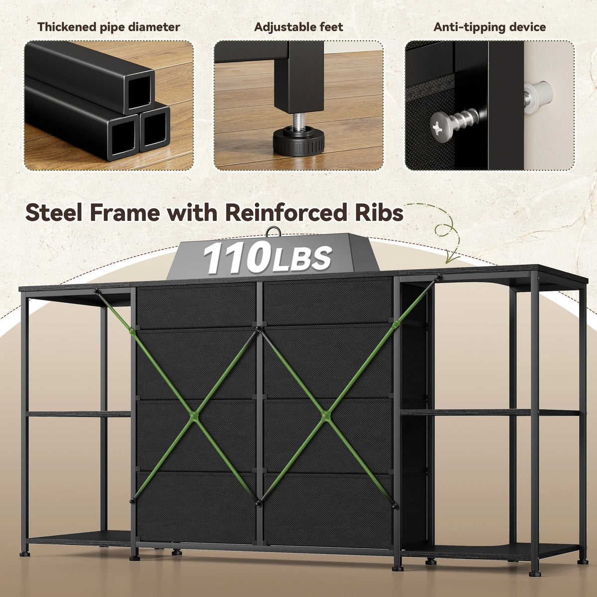 EnHomee Modern TV Stand Dresser With Dual Power Outlets