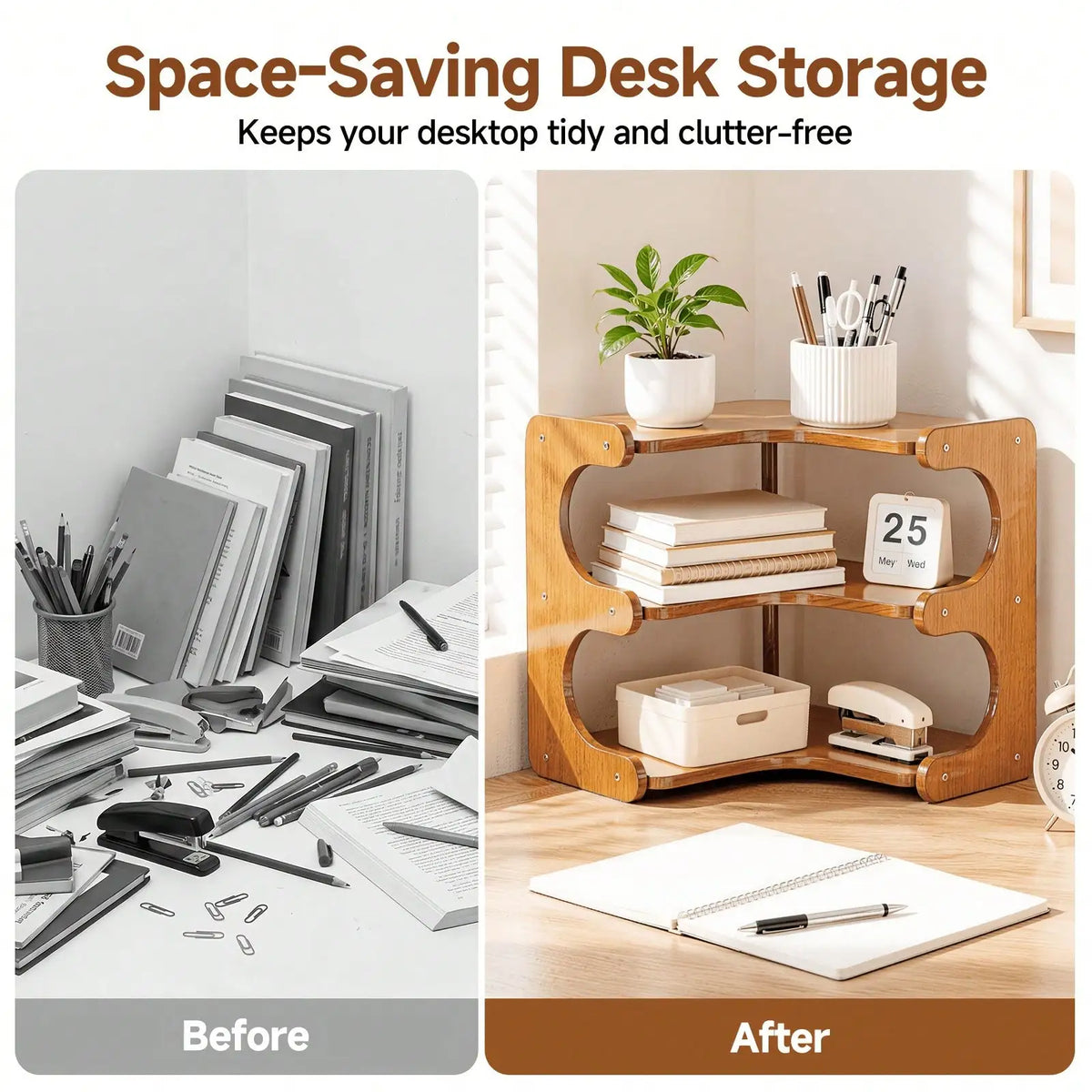 Freestanding Wood Corner Organizer Shelf Multi Tier Storage Rack