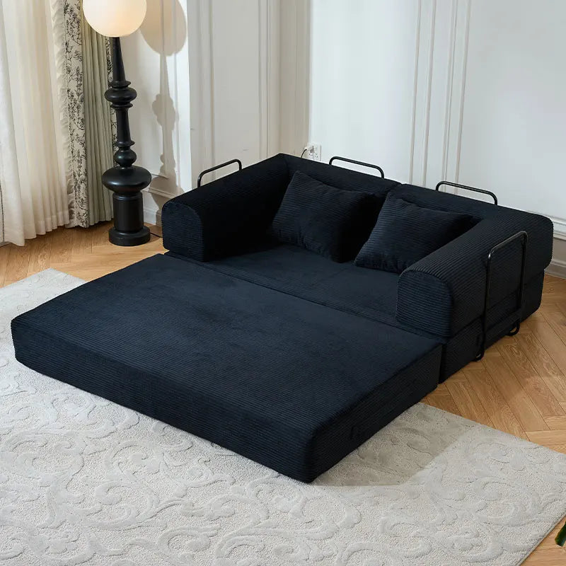 Modern Foldable Convertible Futon Sleeper Sofa With L Shaped Armrests