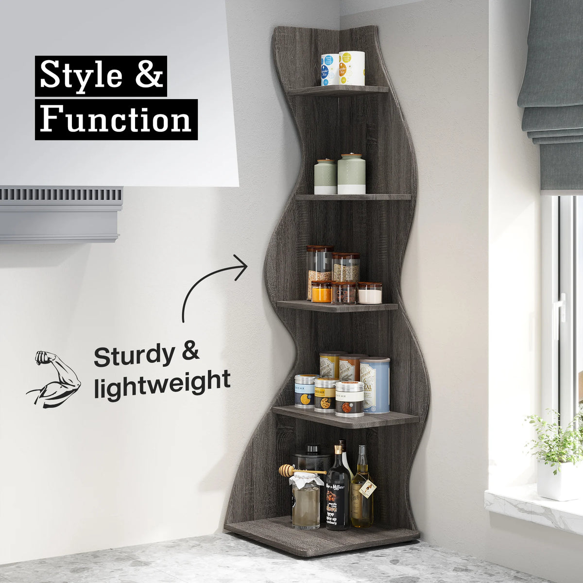 Tribesigns Modern Corner Shelf Bookcase Storage Rack