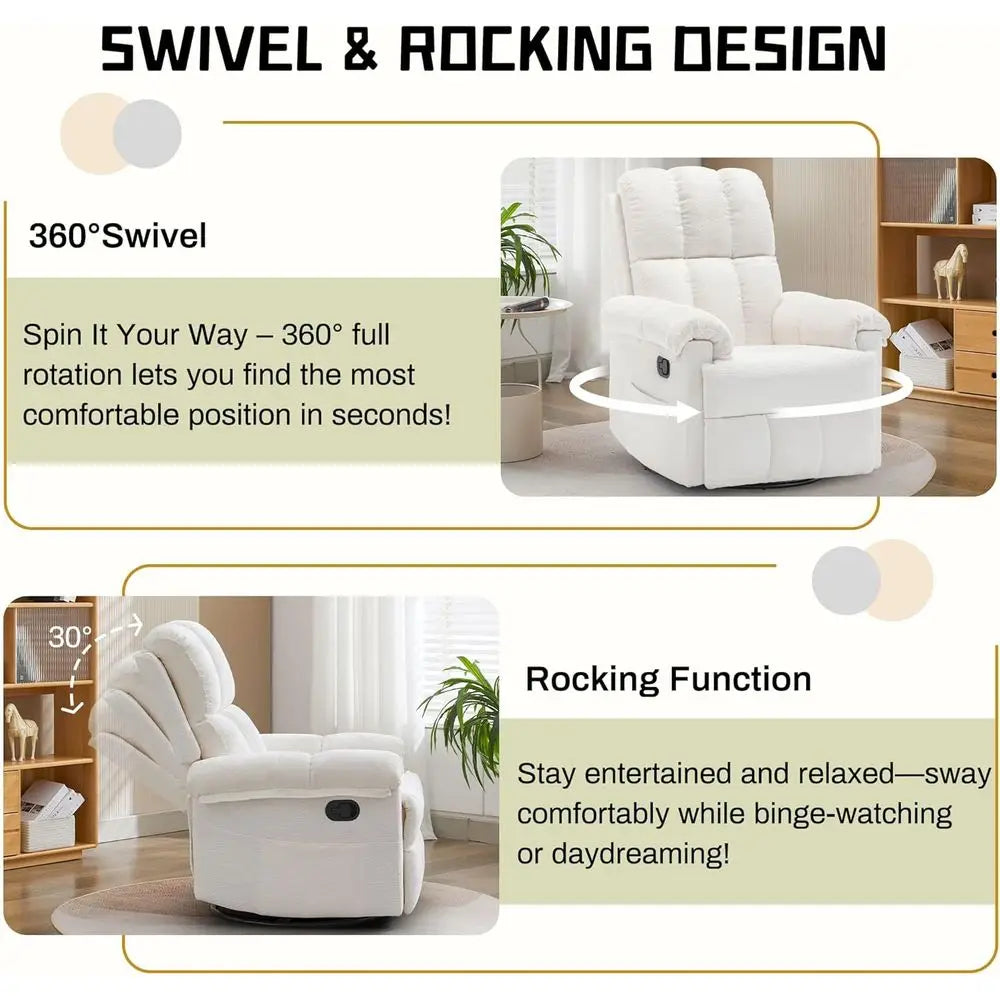 Swivel Rocker Recliner Chair for Adults in Small Spaces