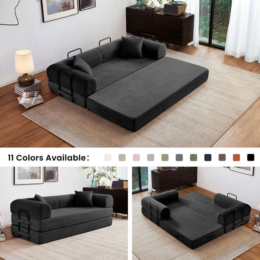 Modern Foldable Convertible Futon Sleeper Sofa With L Shaped Armrests