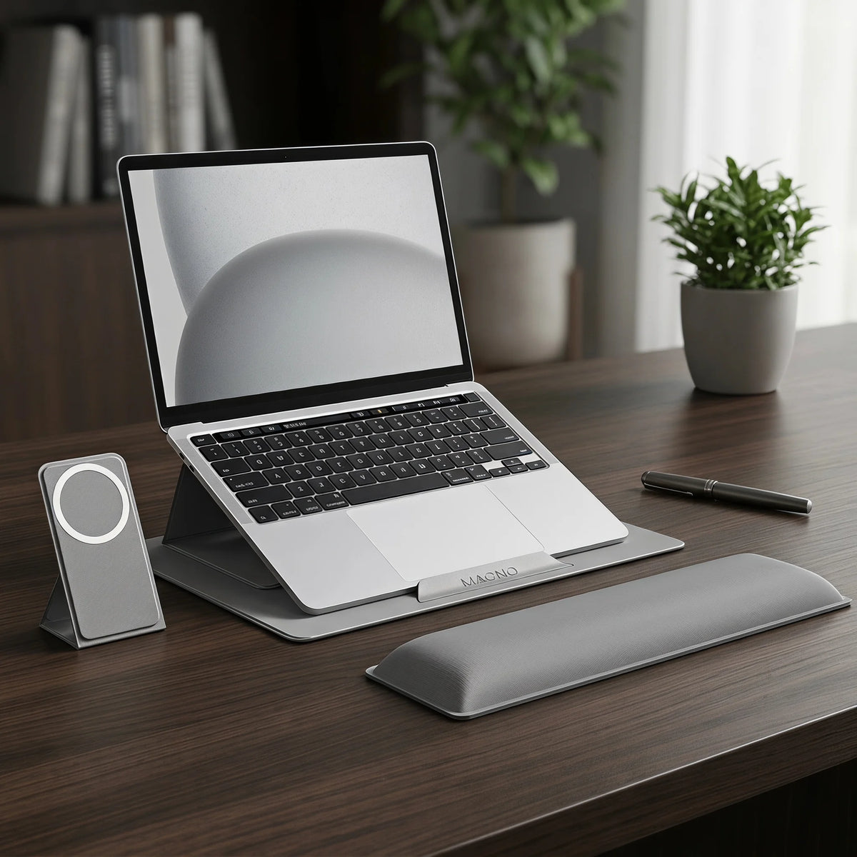 Module Master Magnetic Foldable Laptop Stand for 17" Laptop Ergonomic Adjustable Portable Laptop Riser Dual Mode Lap Desk with Magnetic Phone Stand Fiberglass Steel Base for Travel Office