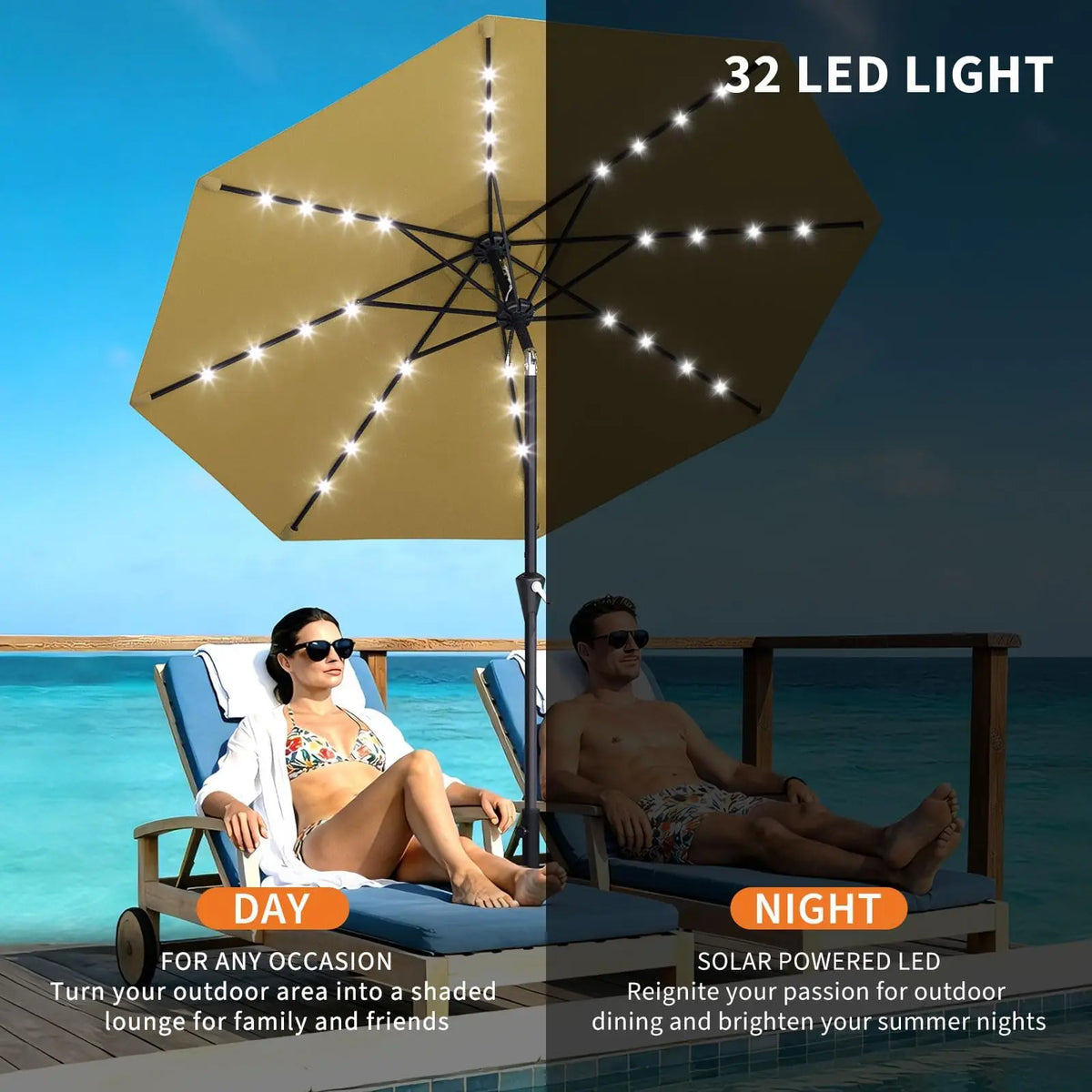 Studyset Solar Powered Outdoor Patio Umbrella With LED Lights