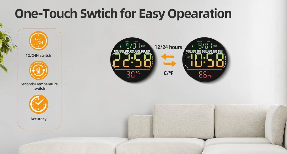 LED Wall Clock With Timer, Temperature, Date And Alarm