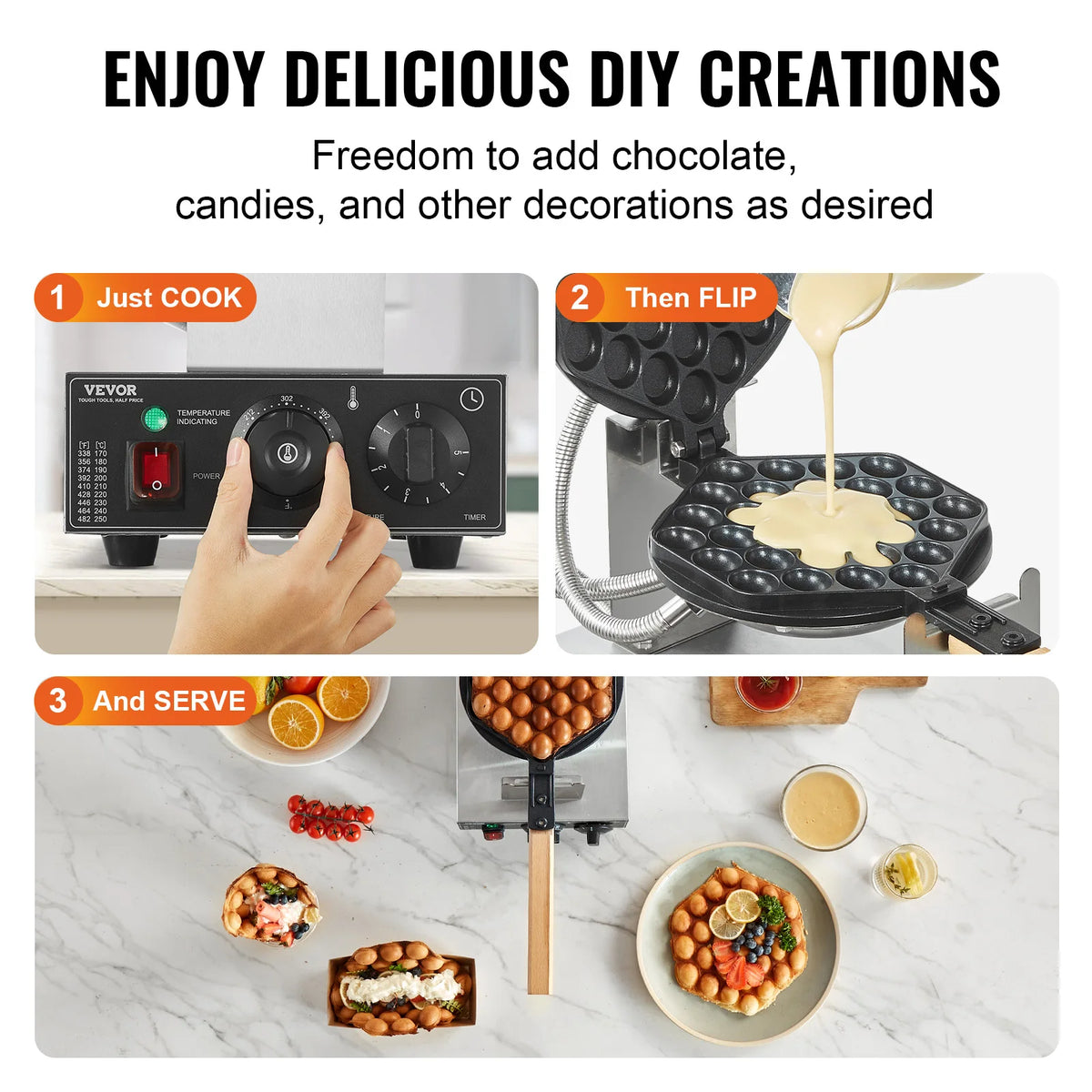 SucceBuy Commercial Bubble Waffle Maker With Nonstick Rotatable Plates
