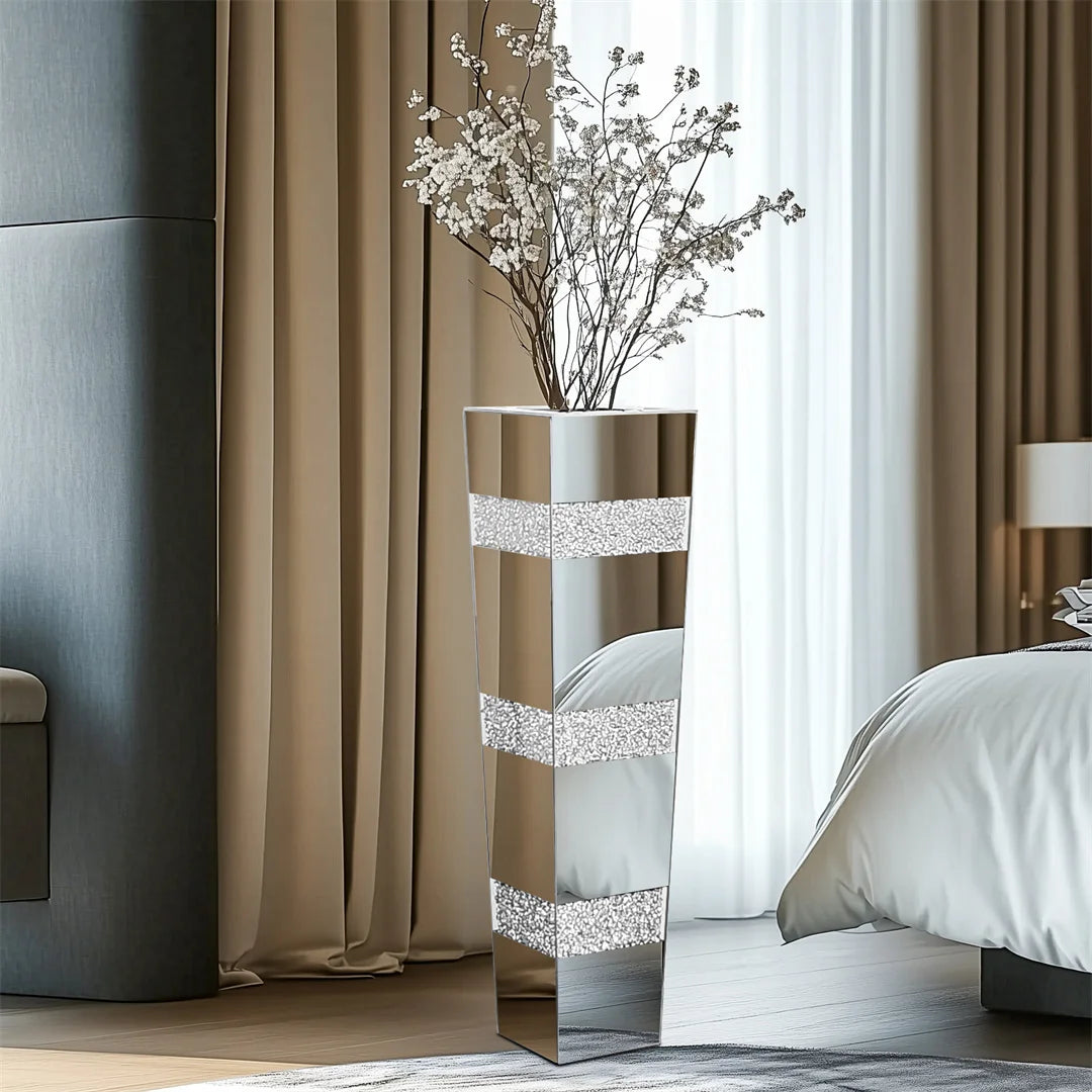 Modern Mirrored Crystal Floor Vase for Elegant Floral Displays
