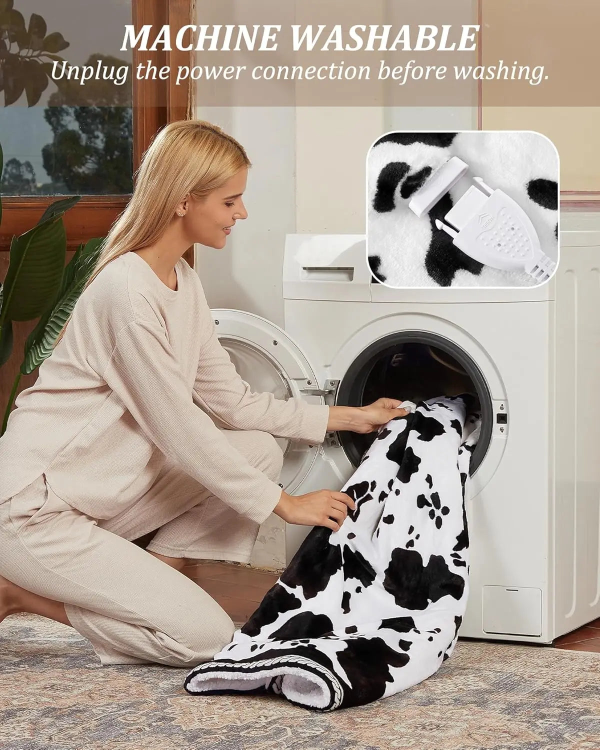 HiMISS Cow Print Heated Electric Blanket With LCD Controller