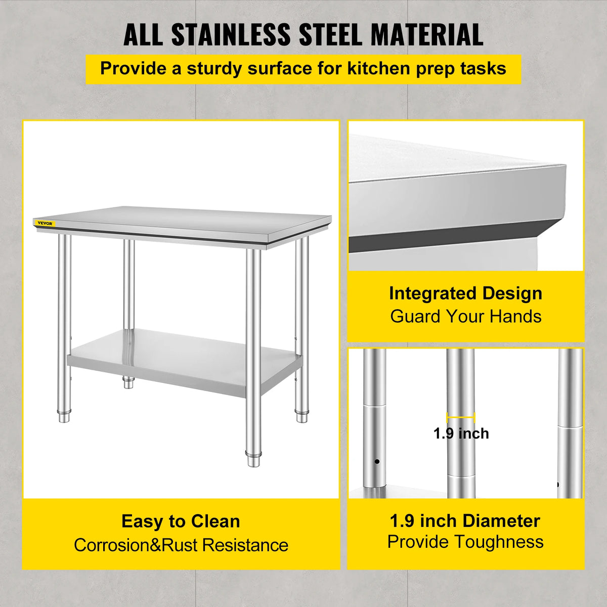 SucceBuy Stainless Steel Commercial Kitchen Worktable With Undershelf