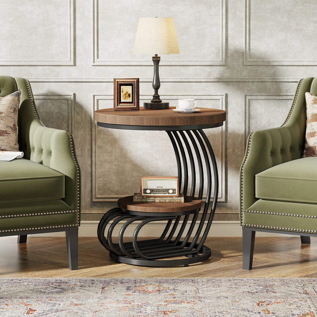 Tribesigns Modern Round End Table With Faux Marble Storage Shelf