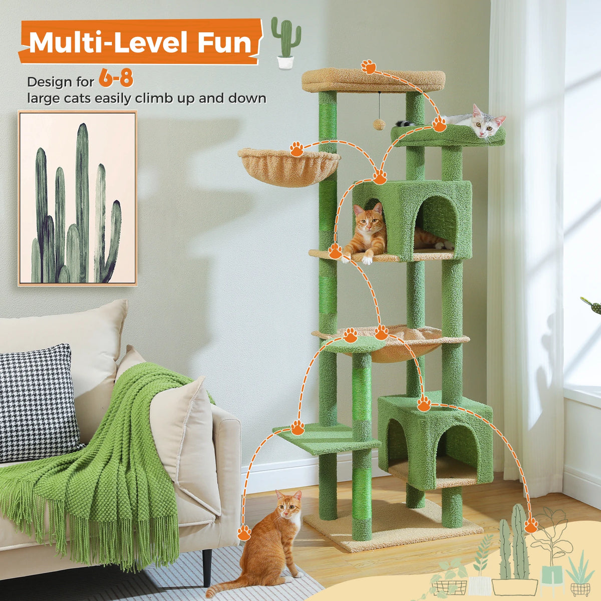 Tall Cat Tree for Indoor Cats Big Cat Tower with Super Large Hammock Cat Climbing Tree with Scratching Posts Condo House Black