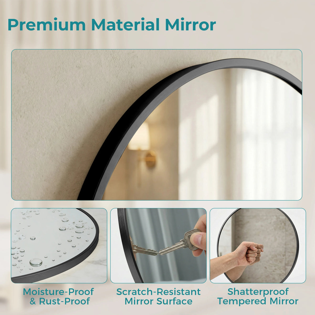 JHK Round Wall Mirror With Crystal Clear Distortion Free Reflection