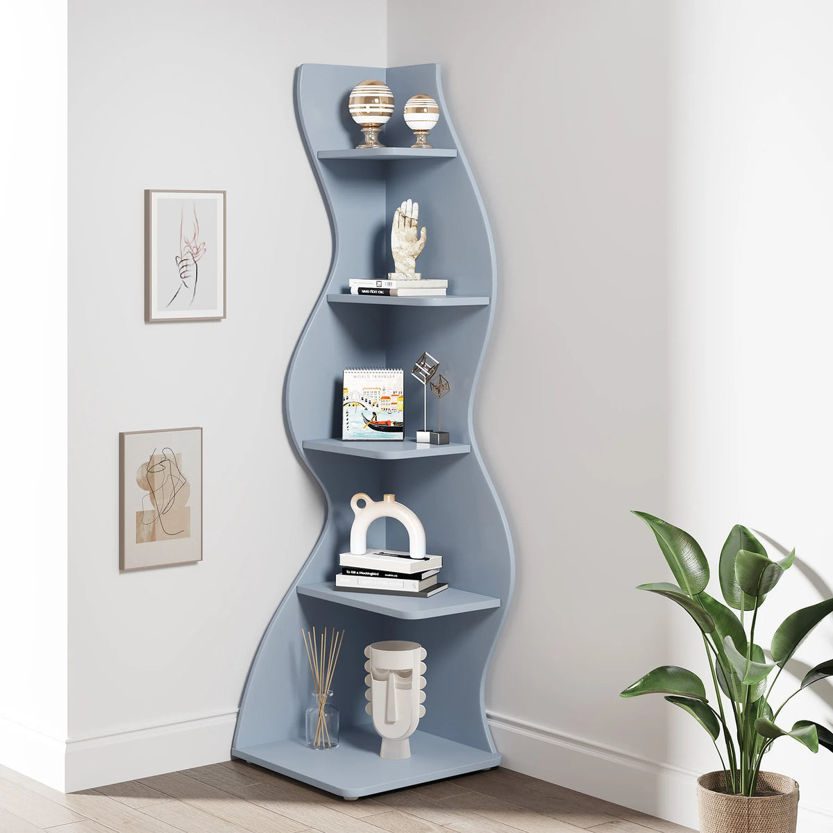 Tribesigns Modern Corner Shelf Bookcase Storage Rack