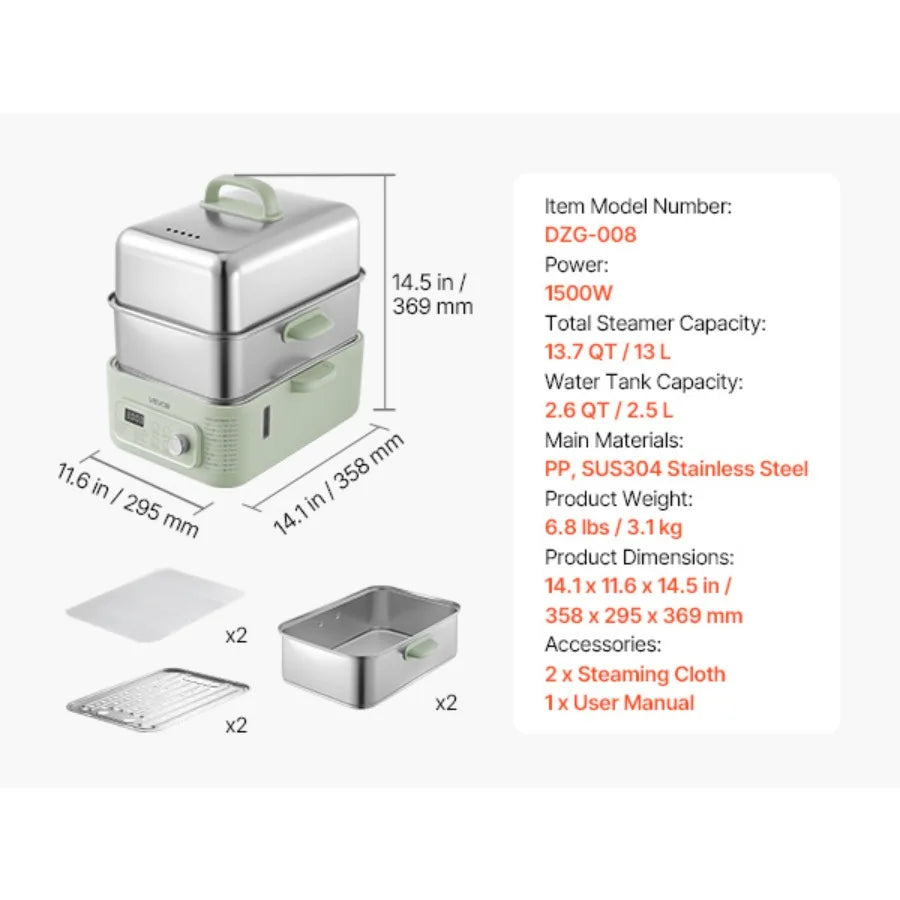Electric Food Steamer With Two Tiers And Nine Cooking Programs