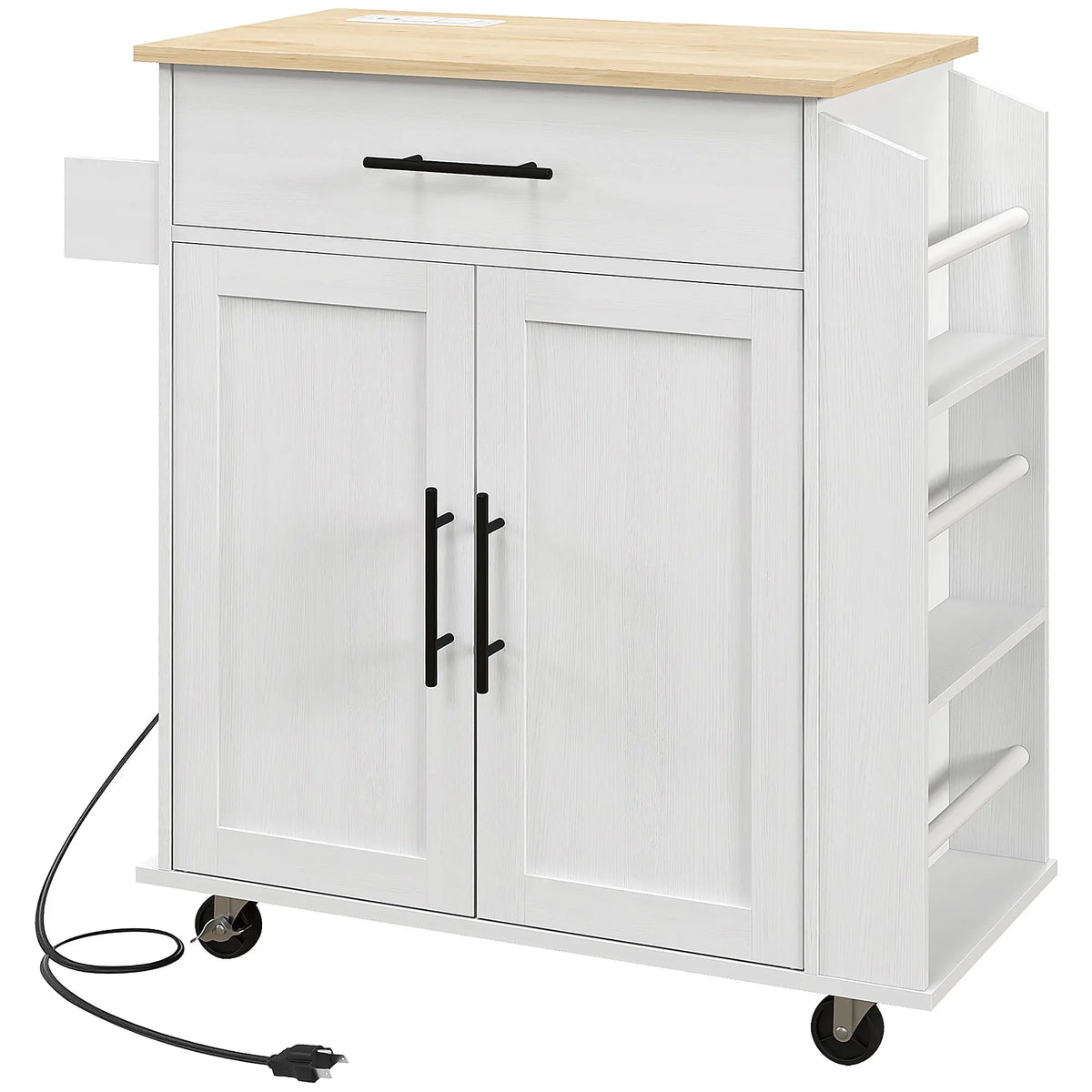 HOMCOM Rolling Kitchen Cart With Storage, Outlets And USB Ports