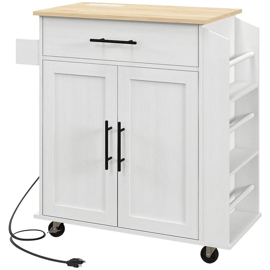 HOMCOM Rolling Kitchen Cart With Storage, Outlets And USB Ports