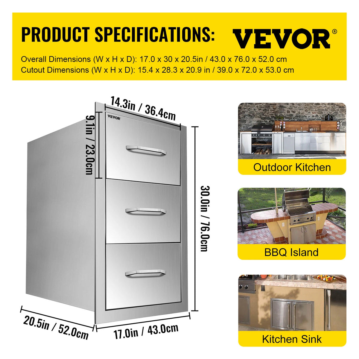 SucceBuy Stainless Steel Outdoor Kitchen Double Drawer Storage