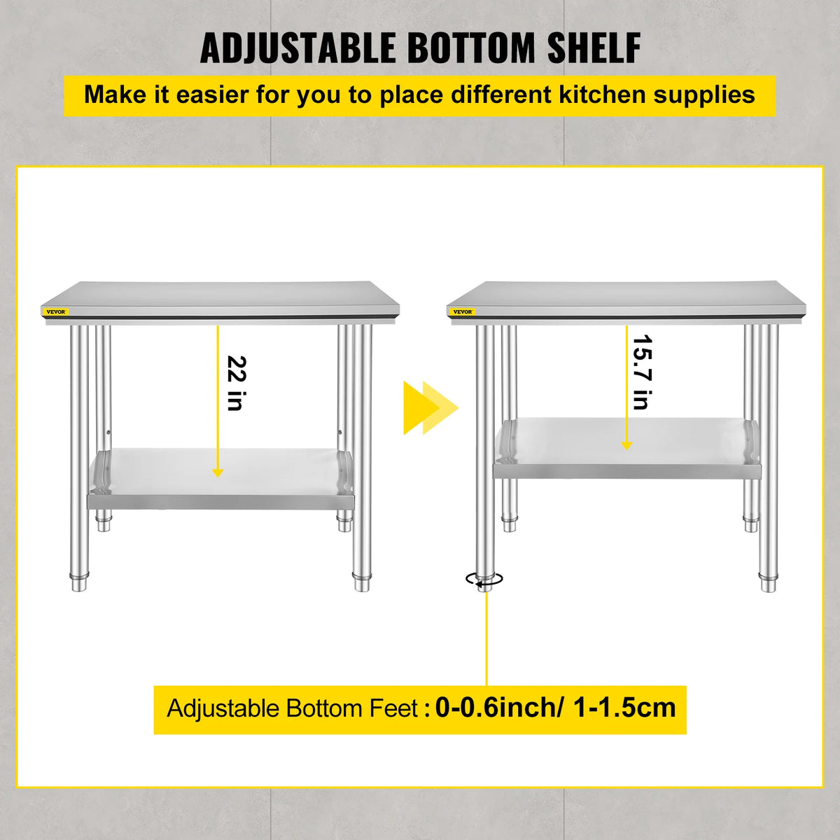 SucceBuy Stainless Steel Commercial Kitchen Worktable With Undershelf