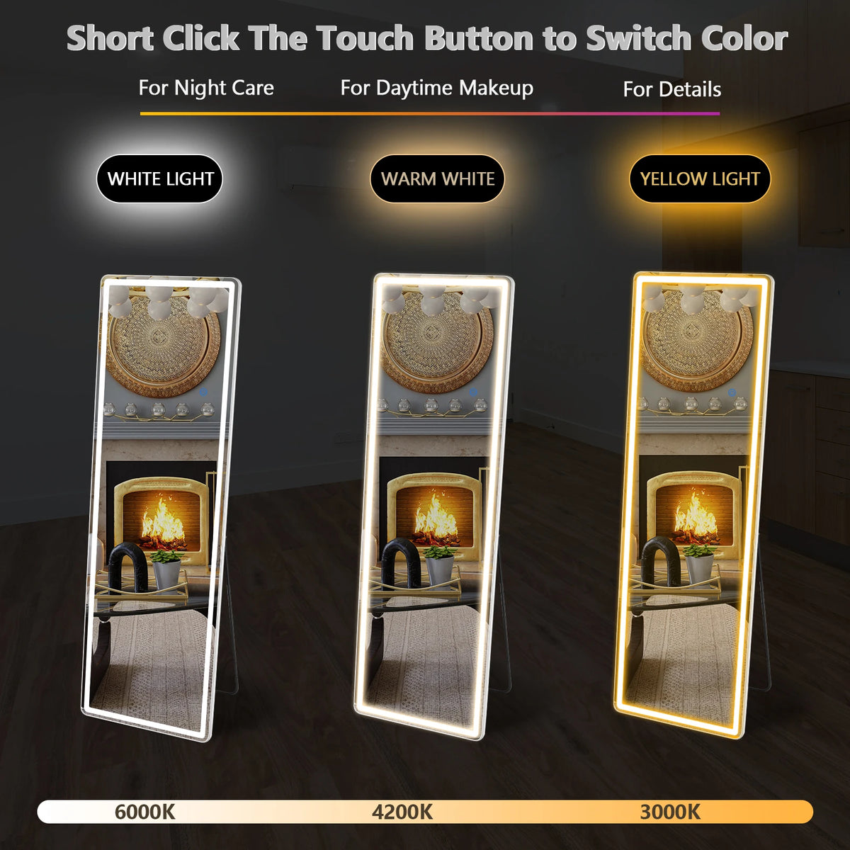 JHK Full Length Led Standing Mirror Wall Mounted Aluminum Frame