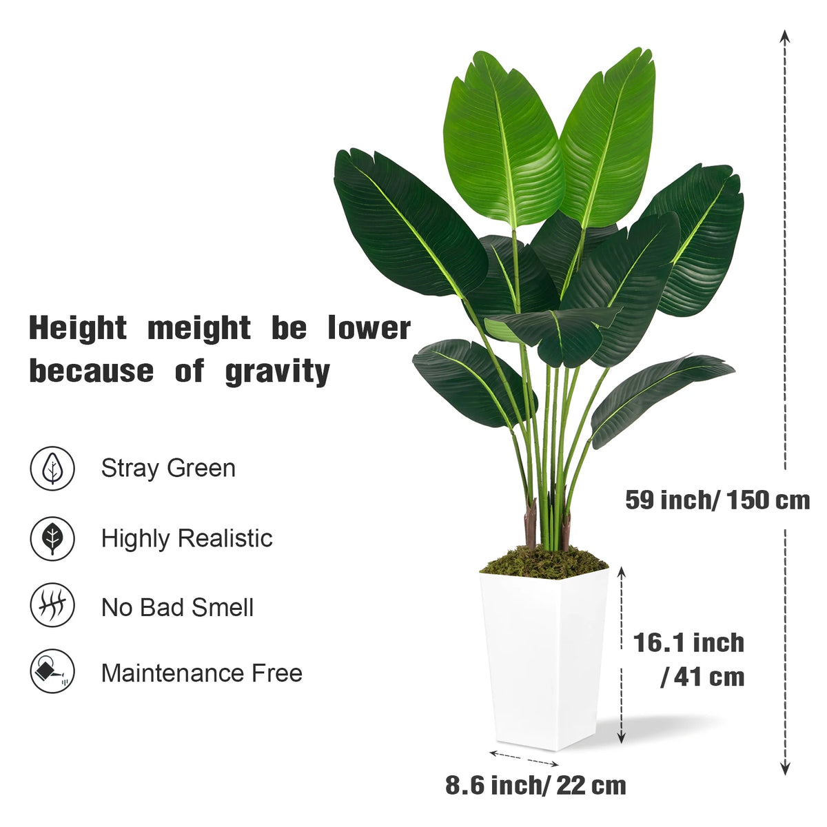 125cm Bird of Paradise Artificial Plant 5FT - Faux Tropical Palm Tree with White Tall Planter - Fake Floor Plant Potted - Artificial Silk Tree for Home Office Living Room Decor Indoor