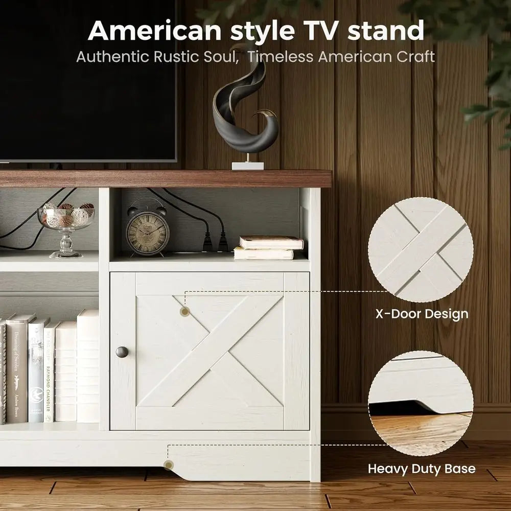 Modern LED TV Stand With Power Outlet And Storage Cabinet
