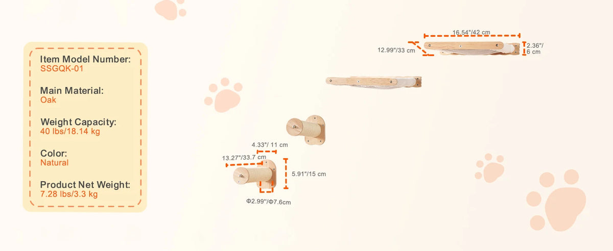 SucceBuy Wall Mounted Cat Shelves Cat Wall Shelves and Perches with Jumping Boards Hammocks & Cat Tree Cat Furniture and Shelves