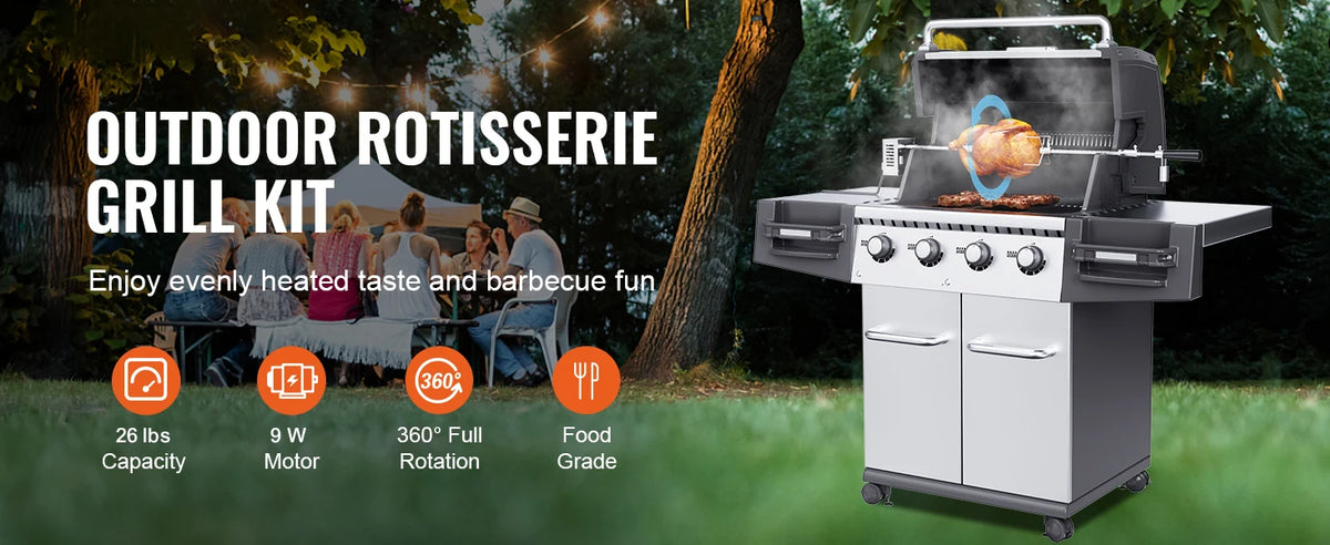 SucceBuy 39-56inch Universal Grill Rotisserie Kit for Grills Electric BBQ Grill w/Motor Stainless Steel Automatic Grilling Kit