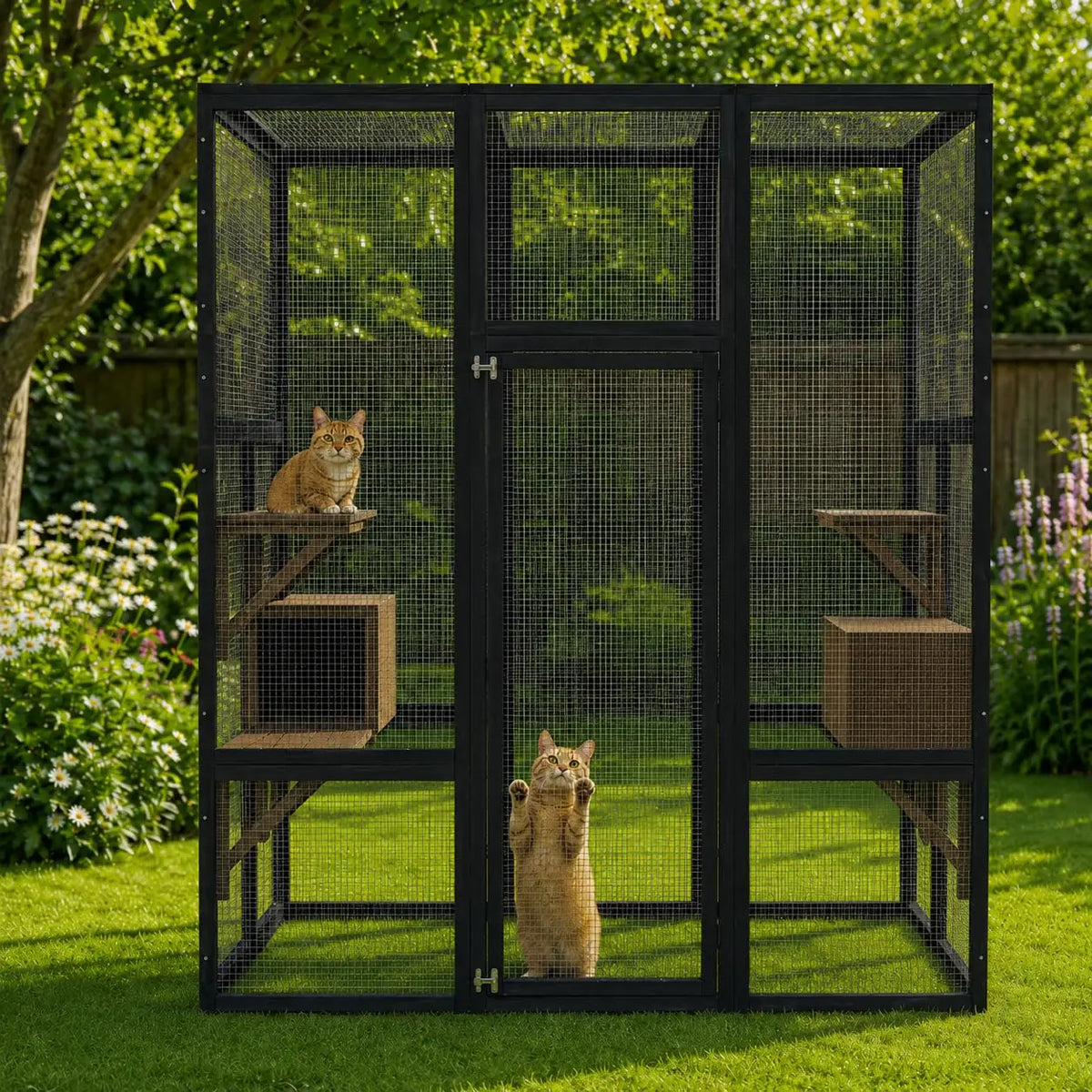 HiMISS Outdoor Wooden Catio Enclosure With Platforms And Rest Boxes