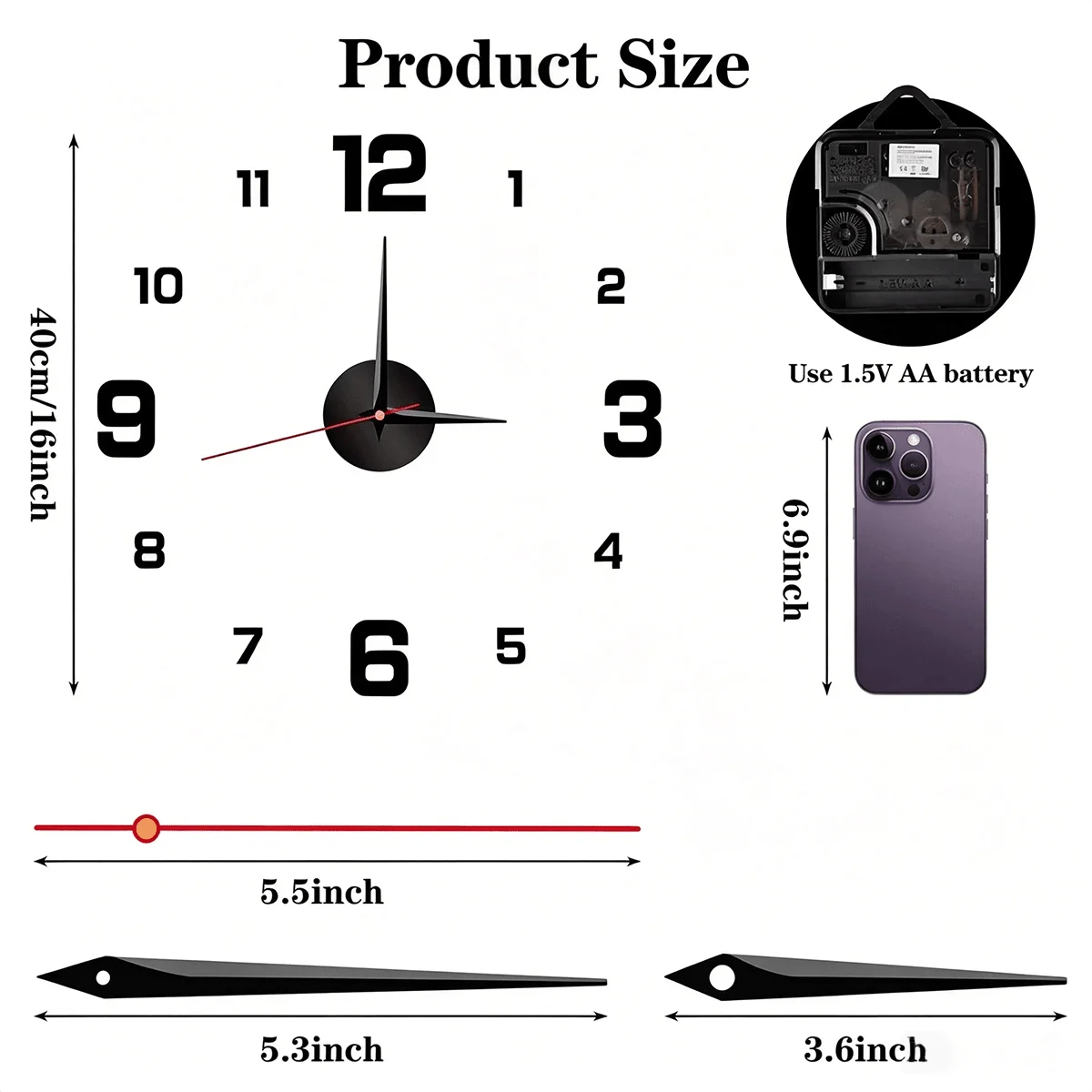 Glow In The Dark DIY Mirror Wall Clock Sticker Decor