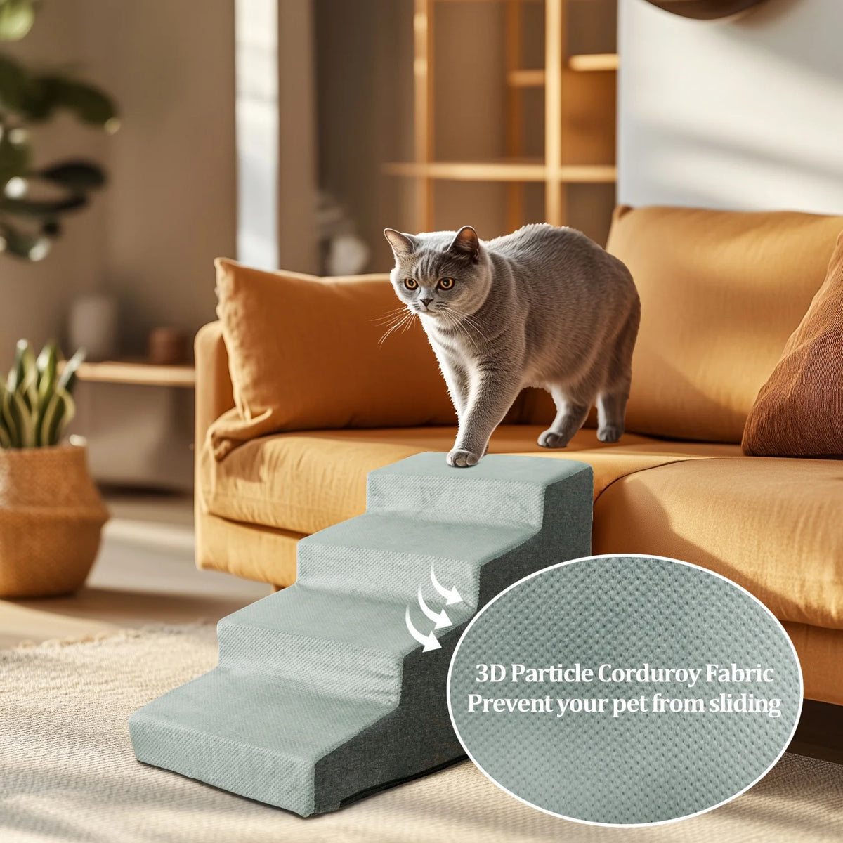 Ergonomic Pet Stairs Ramp With Washable Cover For Small Dogs